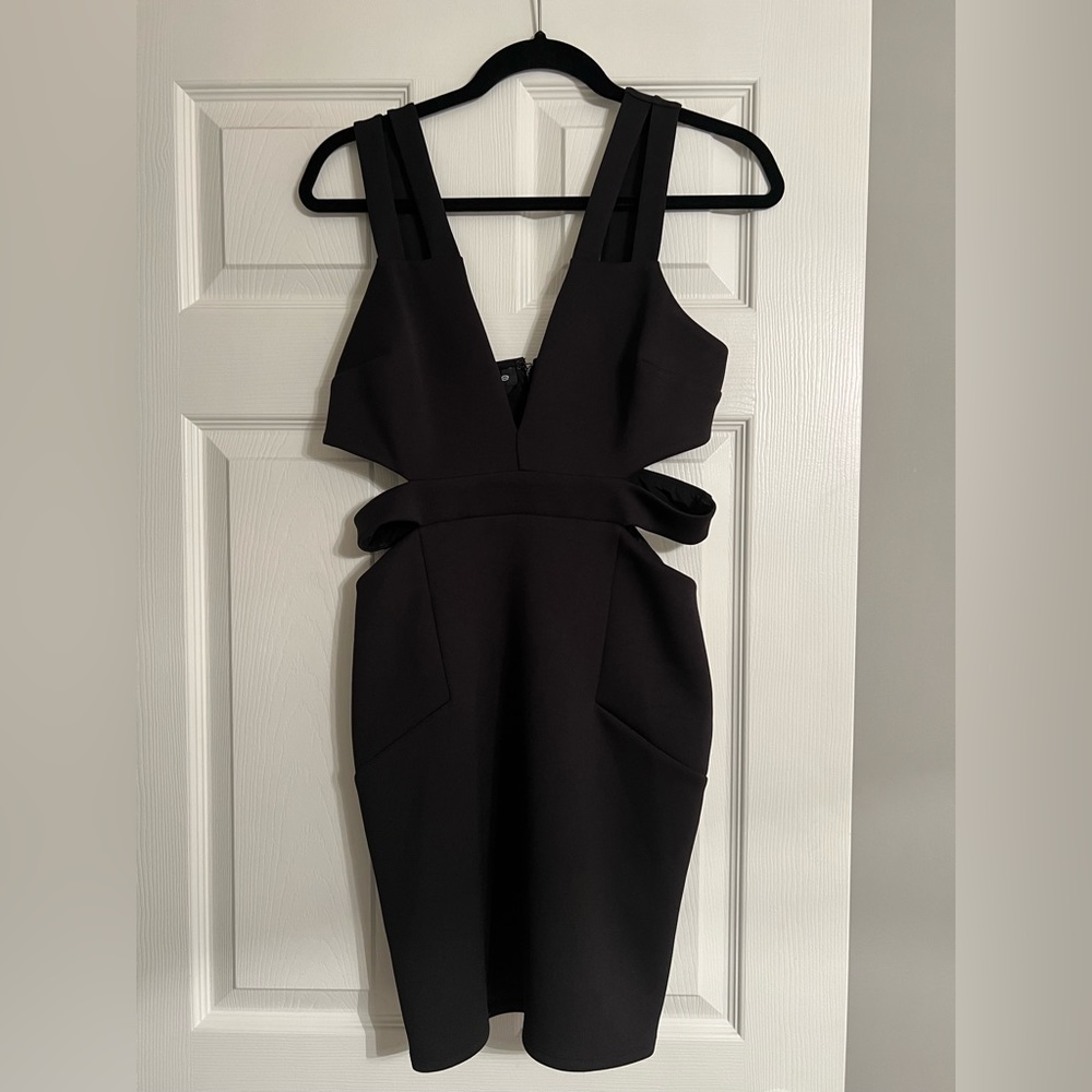 Black cutout dress with plunging neckline